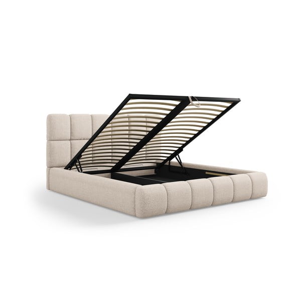 Beež polsterdatud kaheinimesevoodi koos voodipõhja ja panipaigaga 180x200 cm Bellis – Micadoni Home-image-2