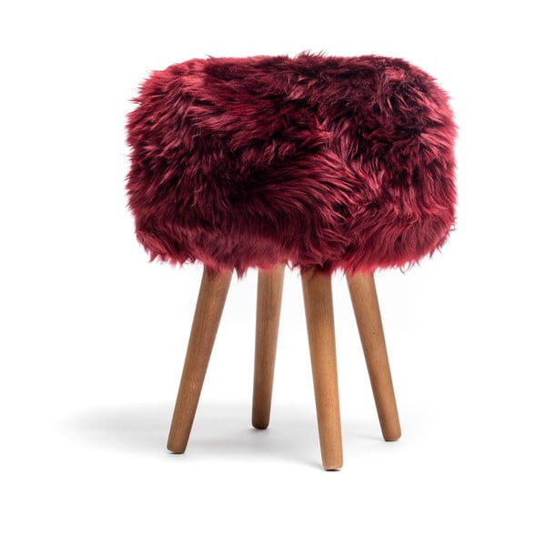 Stolička s červeným sedákemm z ovčí kožešiny Royal Dream, ⌀ 30 cm