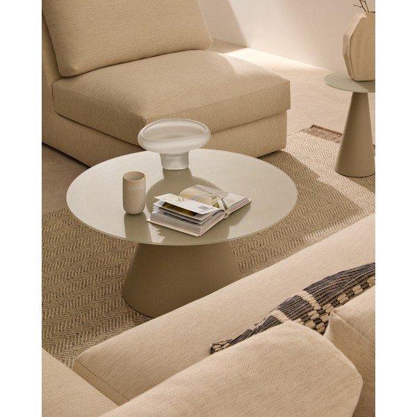 Helehall ümmargune diivanilaud klaasist pealispinnaga ø 80 cm Wilshire - Kave Home-image-1