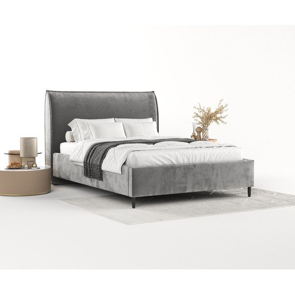 Hall polsterdatud kaheinimesevoodi koos voodipõhja ja panipaigaga 160x200cm Shell - Maison de Rêve-image-1