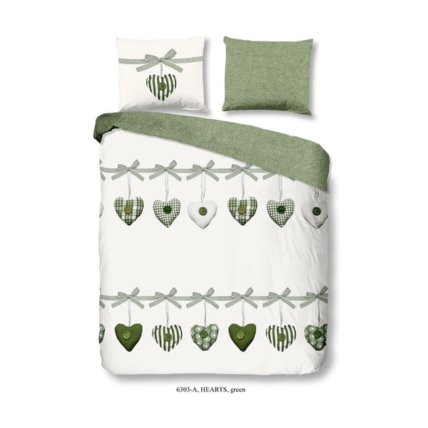 Roheline ja valge puuvillane voodipesu , 200 x 200 cm Hearts - Good Morning