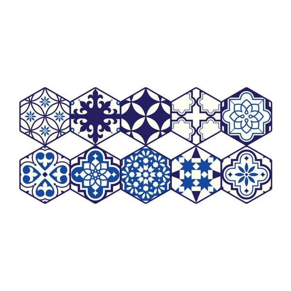 Sada 10 samolepek na podlahu Ambiance Floor Stickers Hexagons Jena, 40 x 90 cm