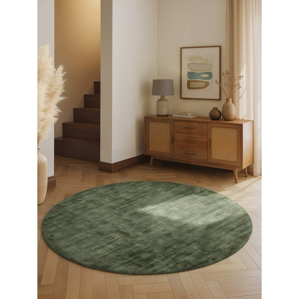 Roheline käsitsi kootud ümmargune viskoosvaip ø 150 cm Noemi - Vikosa-image-1