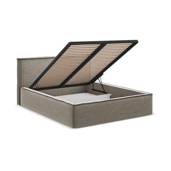 Pruunikashall polsterdatud kaheinimesevoodi koos voodipõhja ja panipaigaga 160x200cm Anani - Makamii-image-2