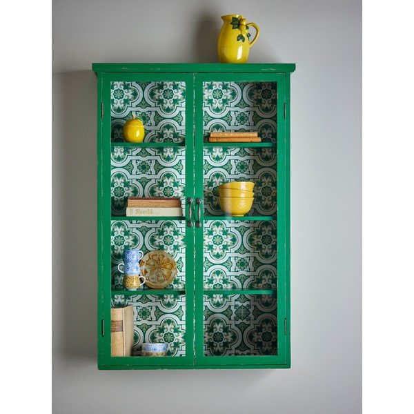 Roheline rippuv kuusepuidust vitriinkapp 81x122x22 cm Hazem - Bloomingville-image-1