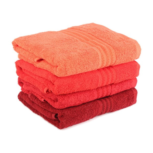 Komplekt 4 punast puuvillast rätikut, 50 x 90 cm - Foutastic