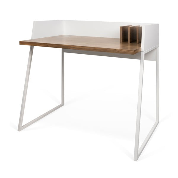 Bílý pracovní stůl s detaily v dekoru ořechového dřeva TemaHome Volga-image-1