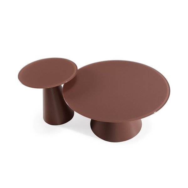 Pruunid ümmargused kohvilauad klaasist pealispinnaga, 2 tk komplektis ø 80 cm, Vida - MOME-image-4
