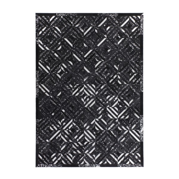 Stříbrno-černý kožený koberec Daz, 120x170cm