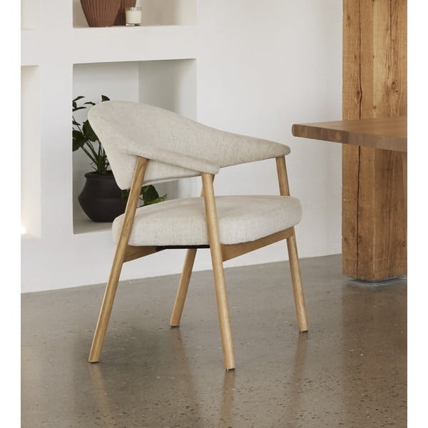 Kreemid söögitoolid tammepuidust käetugedega 2tk komplektis Elk - Unique Furniture-image-1