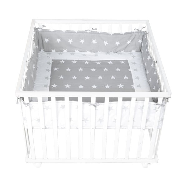 Valge/hall puuvillaseguga võrevoodi äärekate 96 cm Little Stars - Roba-image-1