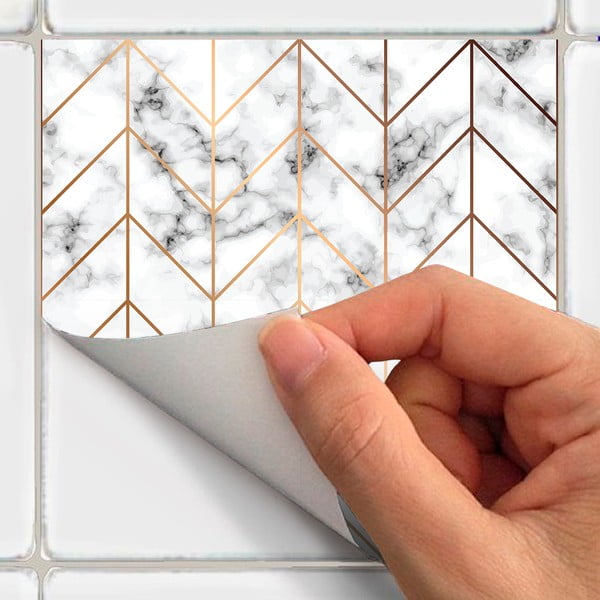 9-st seinakleebisest koosnev komplekt Marmor ja kuldne joon, 20 x 20 cm - Ambiance-image-1
