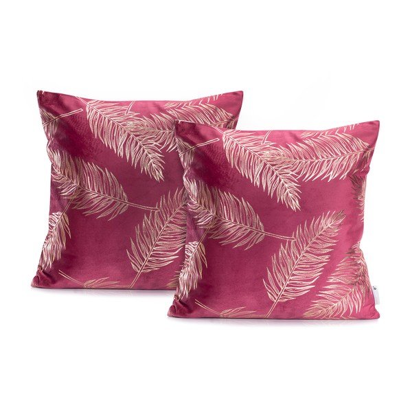 Sada 2 růžových povlaků na polštáře DecoKing Golden Leafes Pink, 45 x 45 cm-image-1