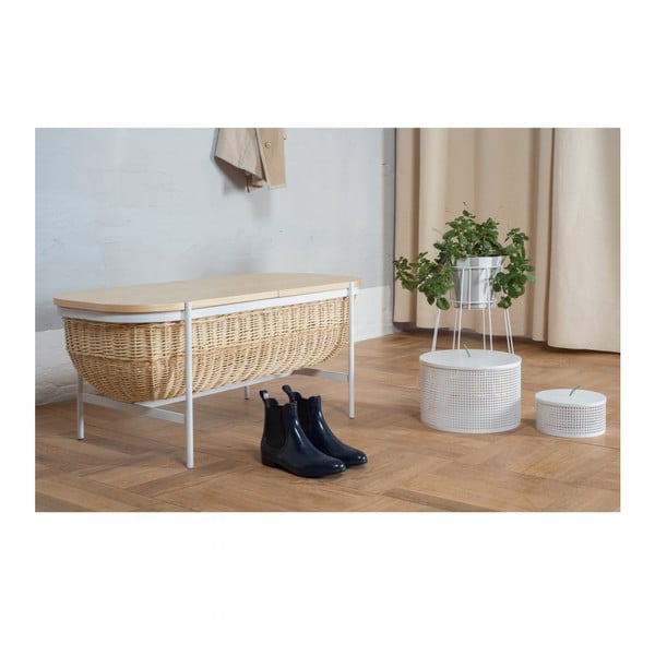 Proutěná lavice s bílou konstrukcí a úložným prostorem OK Design Willow-image-3