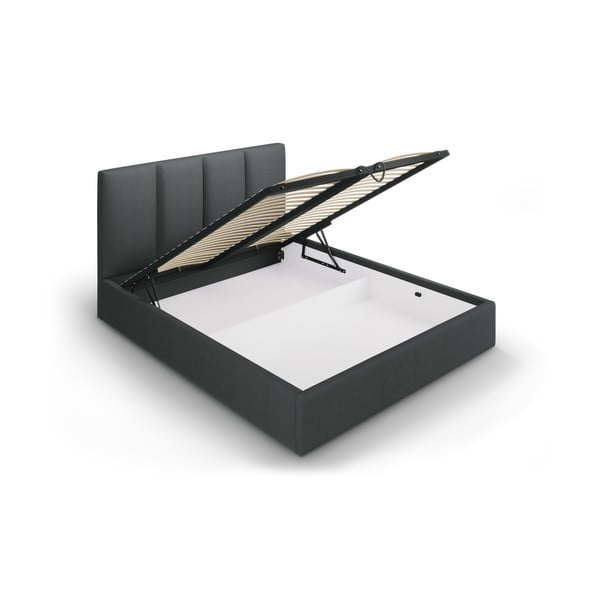 Tumehall polsterdatud kaheinimese voodi, millel on riiulid 160x200 cm ja panipaik Juniper - Mazzini Beds-image-3