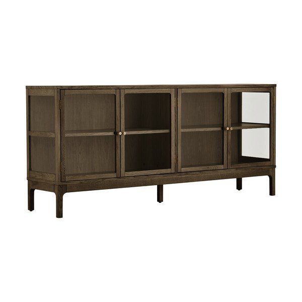 Tumepruun vitriinkapp tammepuust dekooriga 180x80x40 cm Zamora - House Nordic