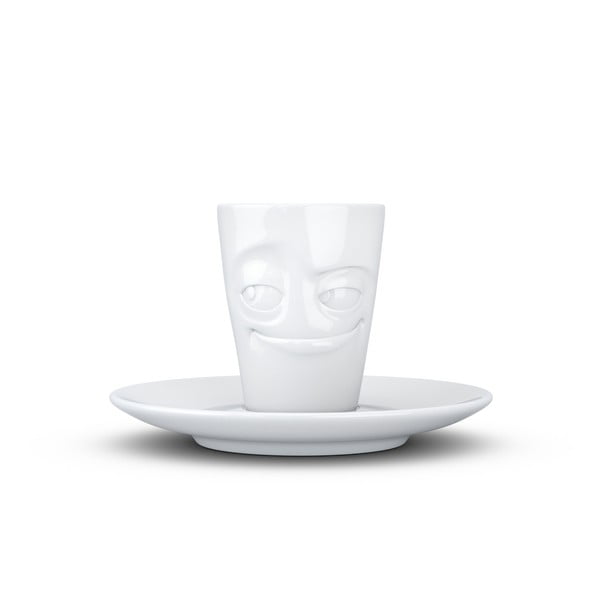 Valge naeratav portselanist espressotass koos taldrikuga , maht 80 ml - 58products