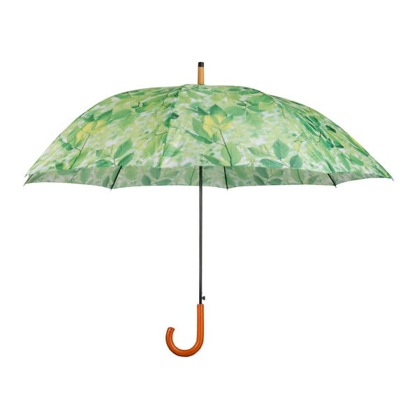 Zelený deštník s dřevěnou rukojetí Esschert Design Leafs