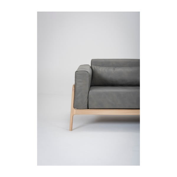 Tumehall puhvloomanahast diivan täispuidust tamme konstruktsiooniga , 180 cm Fawn - Gazzda-image-2