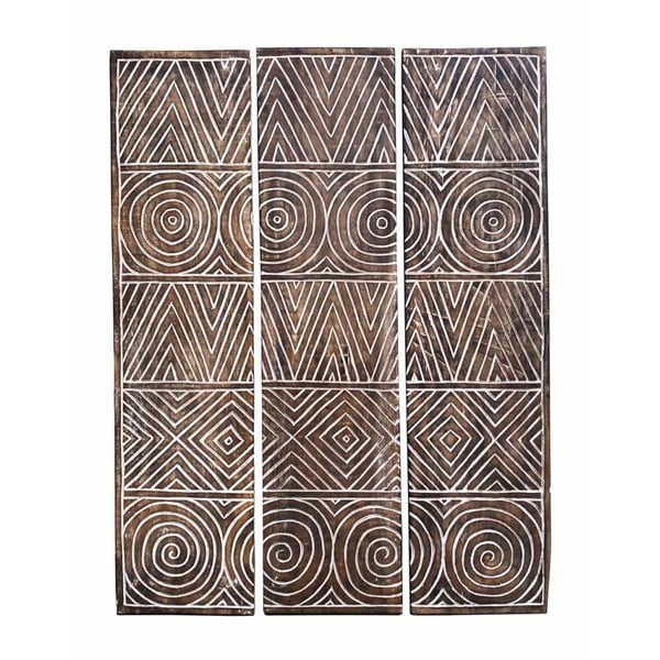 Sada 3 dekorativních panelů z teakového dřeva Moycor Geometric, 110 x 140 cm