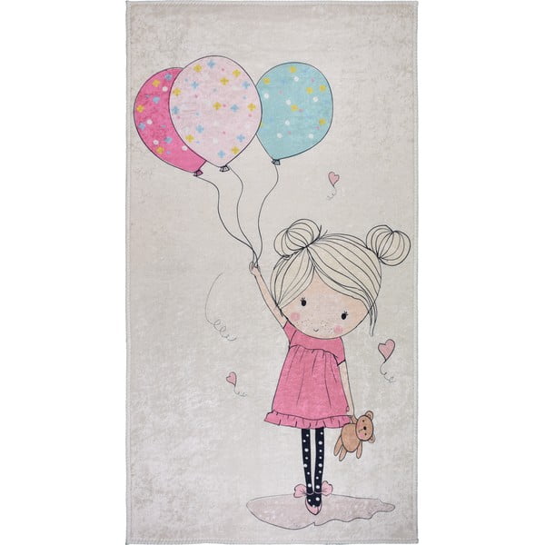 Roosa-elevandiluu värvi pestav laste vaip 120x180 cm Girl & Baloons - Vitaus