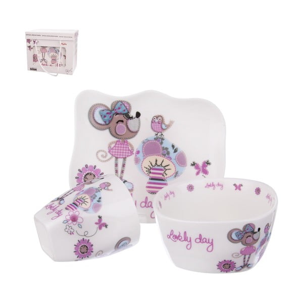 Sada 3 dětského jídelního nádobí z porcelánu s motivem myšky Orion