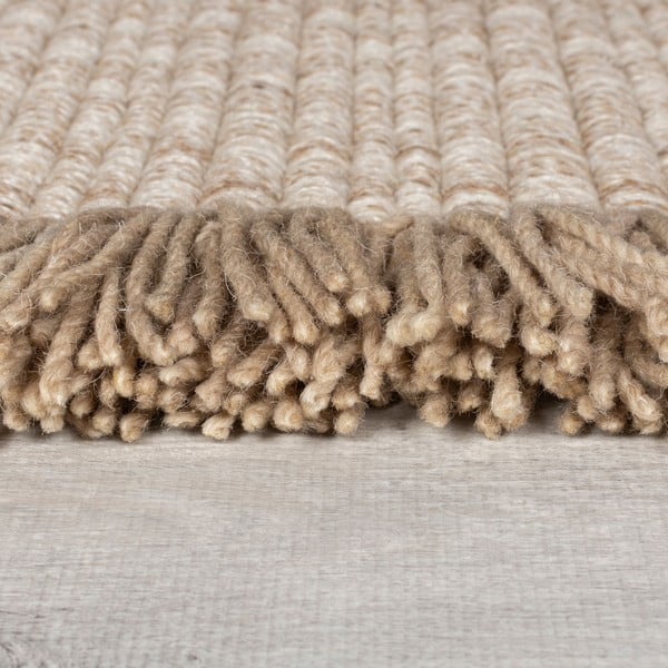 Beež käsitsi kootud villasegu vaip 120x170 cm Rene Fringed Ribbed - Flair Rugs-image-4