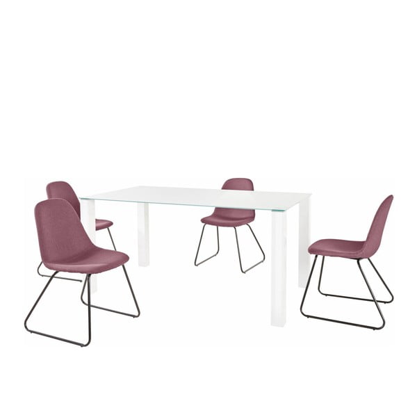 Set bílého jídelního stolu a 4 červených jídelních židlí Støraa Dante Colombo Duro
