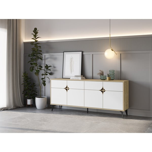 Madal kummut tammedekooriga valge-puiduvärvi 185x79 cm Nola - Marckeric-image-1