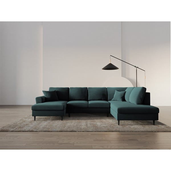 Petrooleumi värvi sametist panipaigaga nurgadiivanvoodi (parem nurk/"U"-kujuline) Kyoto - Cosmopolitan Design-image-2