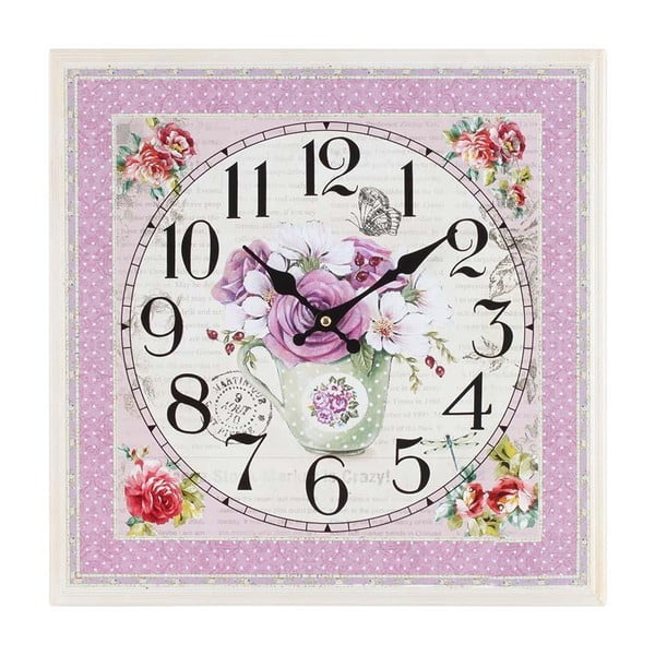 Dřevěné hodiny Pink Flowers, 42x42 cm