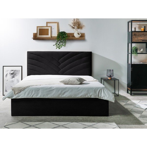 Antratsiitne polsterdatud kaheinimese voodi, millel on riiulid 160x200 cm ja panipaik Palmyre - Bobochic Paris-image-2