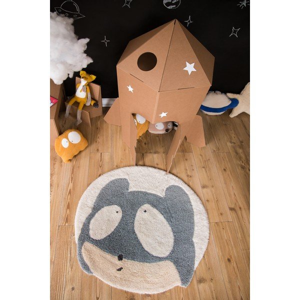 Hall-kreem pestav käsitsi kootud villane laste vaip ø100 cm Astromouse - Lorena Canals-image-1