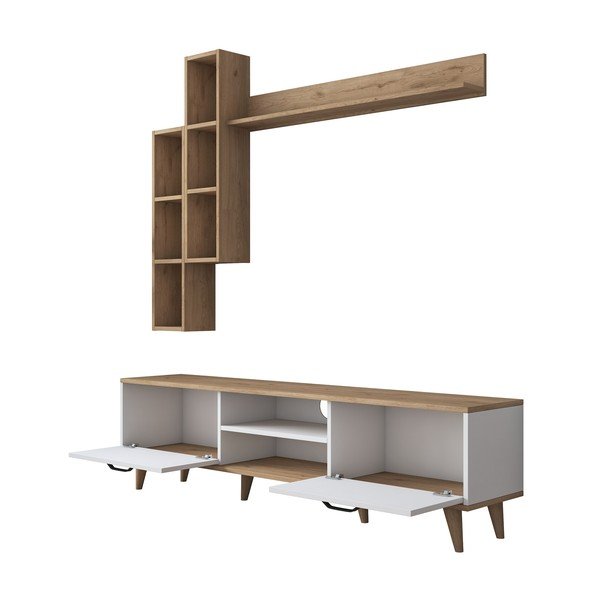 Valge/puiduvärvi pähklipuu spooniga TV-komplekt 180x48x35 cm Veronica – Kalune Design-image-3
