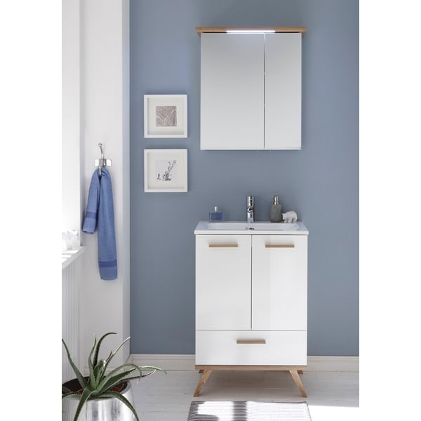 Valge rippuv vannitoakapp koos peegliga 60x72 cm Set 923 - Pelipal-image-1