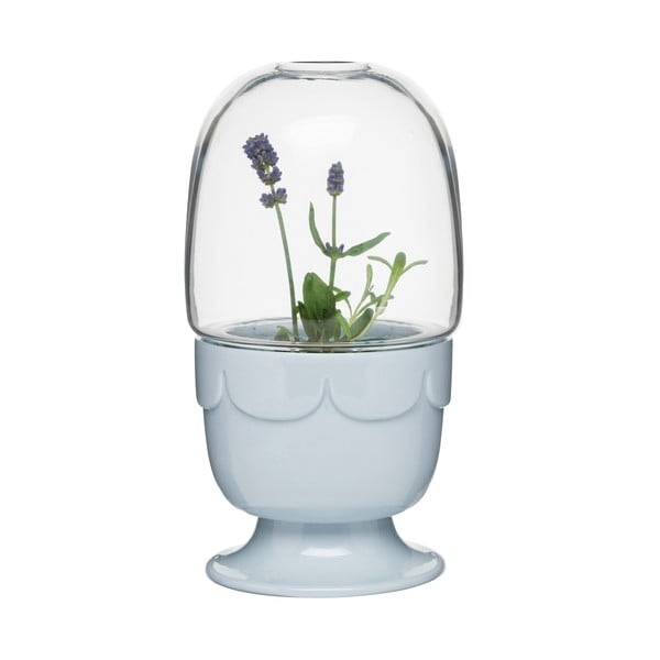 Světle modrý porcelánový květináč s poklopem Sagaform Greenhouse