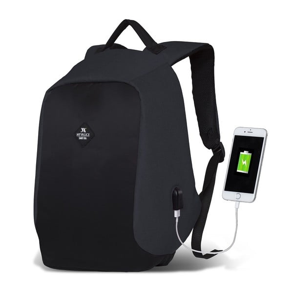 Tumehall-must USB-portiga seljakott My Valice SECRET Smart Bag - Myvalice