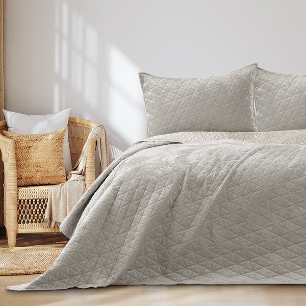 Hallikasbeež sametist tepitud voodikate 220x240 cm Laila - Restilo-image-1