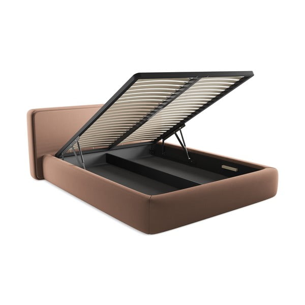 Heleroosa polsterdatud kaheinimesevoodi koos voodipõhja ja panipaigaga 160x200cm Kiana - Makamii-image-3