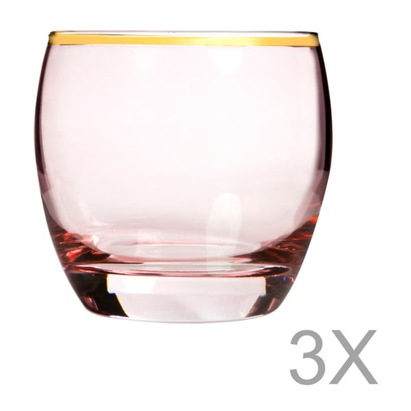 Sada 3 růžových skleniček s okrajem zlaté barvy Mezzo, 200 ml