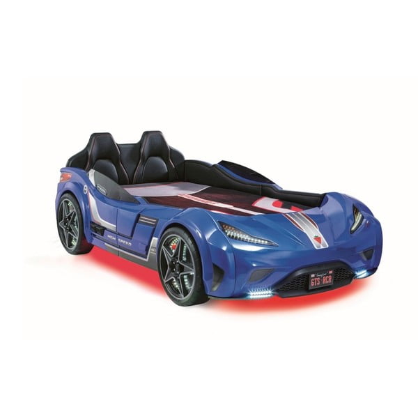 Modrá dětská postel ve tvaru auta s červeným osvětlením Fast GTS Carbed Blue