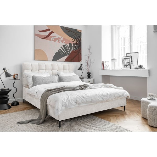 Kreem polsterdatud kaheinimesevoodi koos voodipõhjaga 180x200 cm Eve - Miuform-image-3