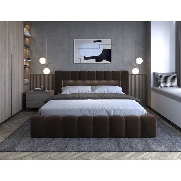 Tumepruun polsterdatud kaheinimesevoodi koos panipaiga ja voodipõhjaga 160x200 cm Lamica - ELTAP-image-2