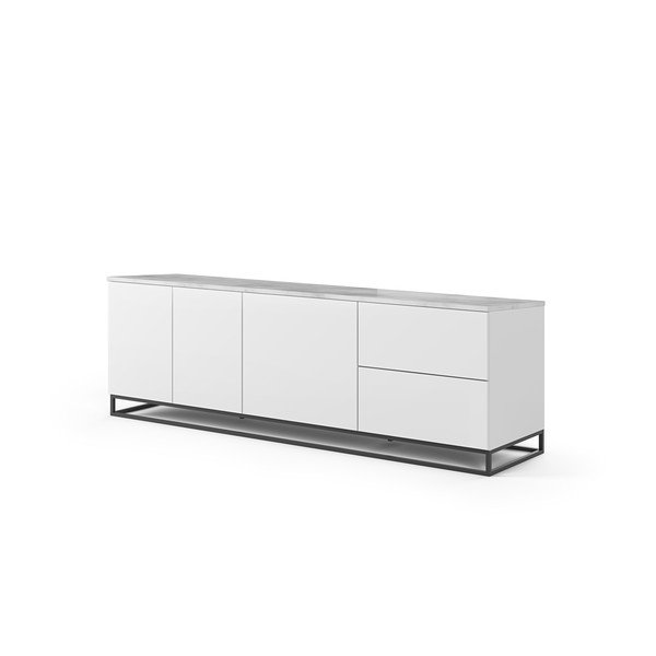Matně bílý televizní stolek s bílou deskou v mramorovém dekoru TemaHome Join, 200 x 65 cm-image-2
