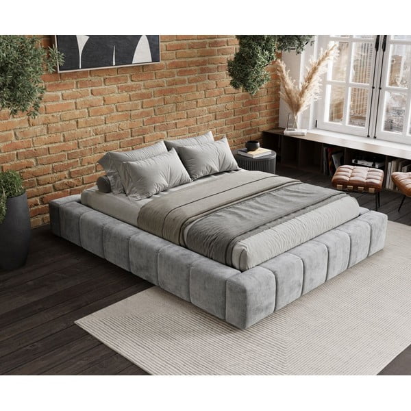 Helehall polsterdatud kaheinimesevoodi koos voodipõhja ja panipaigaga 200x200cm Aruba L - Maison de Rêve-image-1