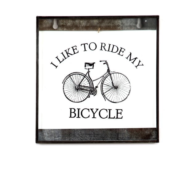 Skleněná tabulka s nápisem Bicycle, 20x20 cm