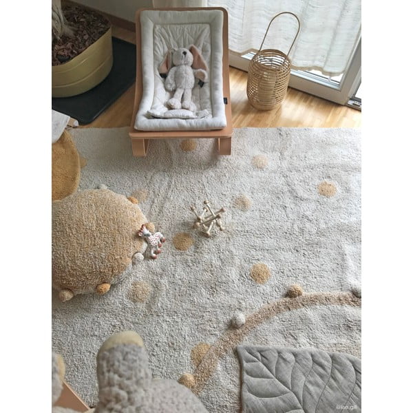 Ookerkollane-kreem pestav käsitsi kootud puuvillane laste vaip 120x160 cm Hippy Dots Honey - Lorena Canals-image-4