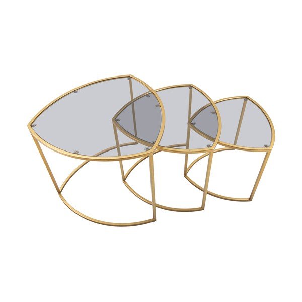 Ümmargused klaaspinnaga kuldsed diivanilauad 3tk komplektis ø 60 cm Triangle – Mauro Ferretti-image-3