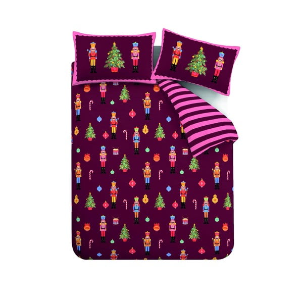 Roosa/lilla voodipesu üheinimesevoodile 135x200 cm Nutcracker Stripe - Catherine Lansfield