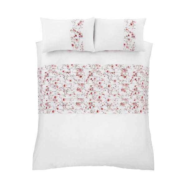 Valge ja punane voodipesu , 135 x 200 cm Jasmine Floral - Catherine Lansfield